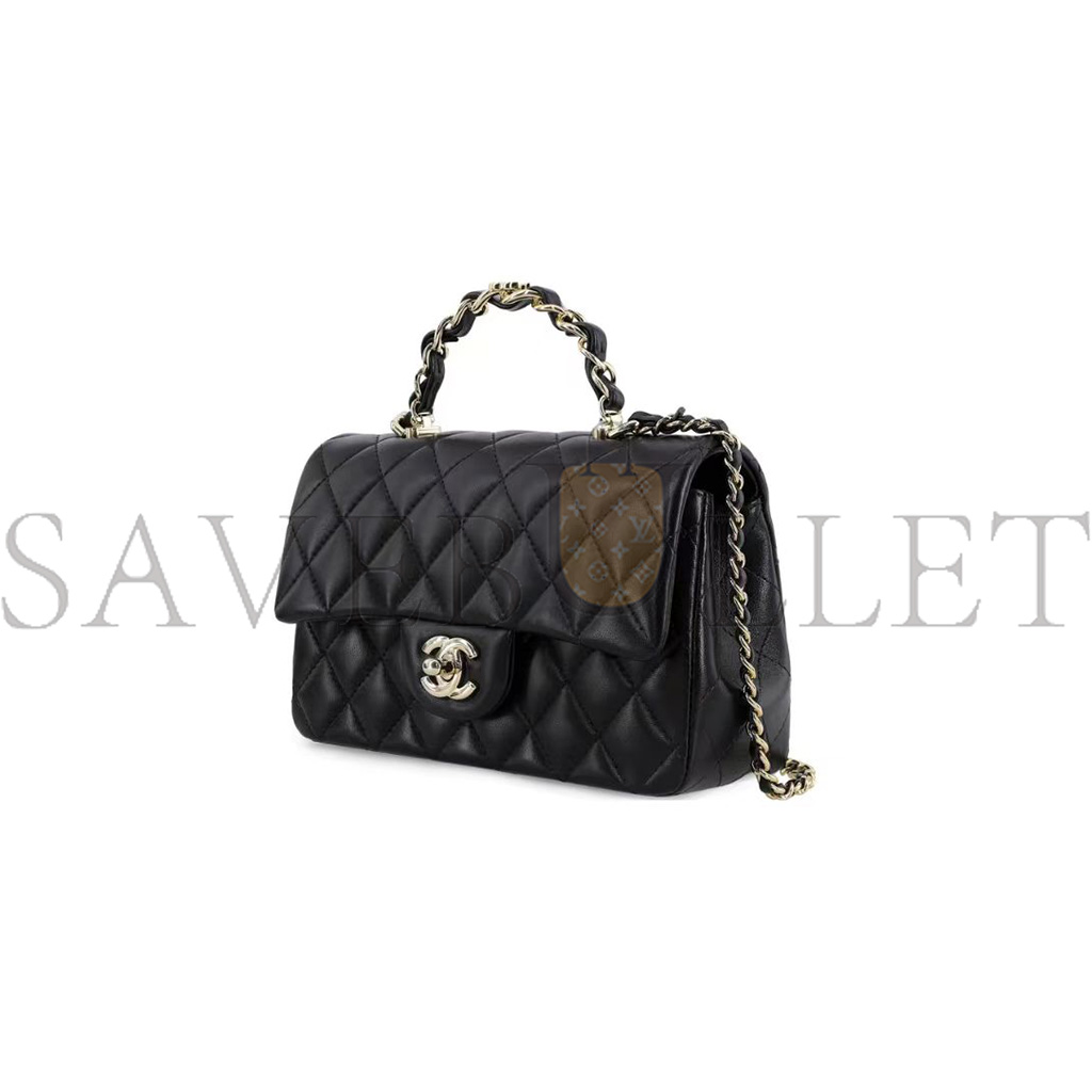 Ch*el master flap bag 23 black lambskin gold hardware as2431 (20*12*6cm)